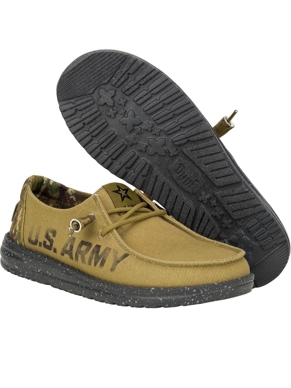 U.S. Army Olive Canvas Slip-On Loafers with Black Speckled Sole